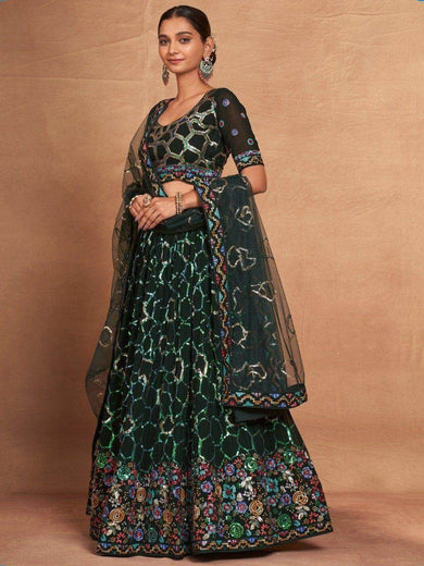 Mesmerizing Green Sequins Georgette Mehendi Wear Lehenga Choli